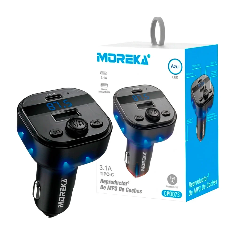 Transmisor bluetooth para carro, mp3, 1 puertos usb + 1 tipo c y luz …