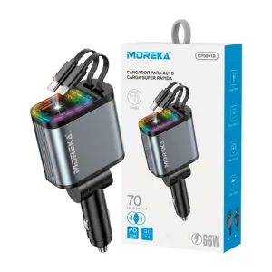 Cargador plug para auto 4 en 1 con 66w de potencia, multiples puertos…