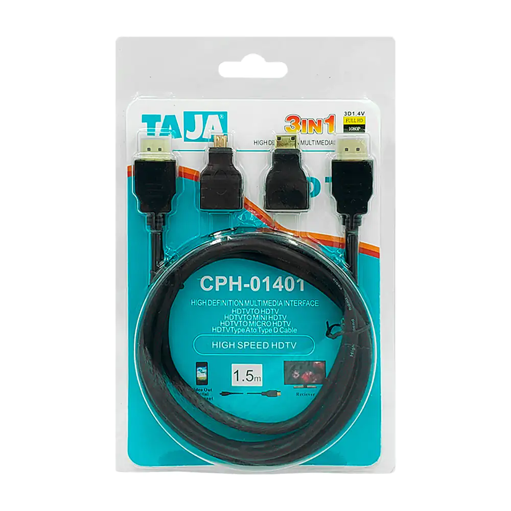 Cable 3 en 1 de 1.5m hdtv a hdtv con 2 puntas adaptadores intercambia…