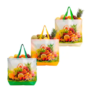 1pza Bolsa ecológica cuadrada grande con estampado de frutas,asa agar…