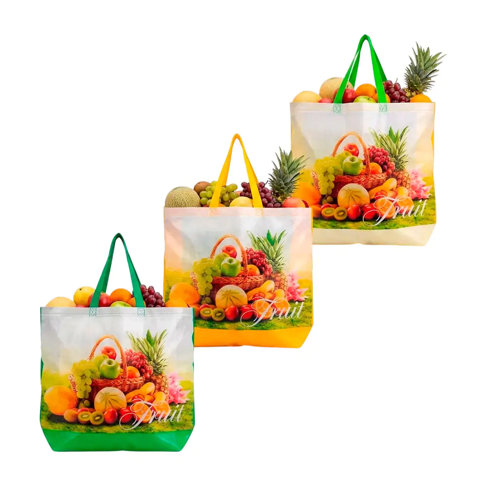 1pza Bolsa ecológica cuadrada grande con estampado de frutas,asa agar…