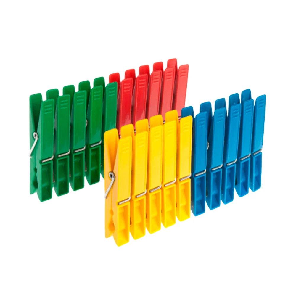 Paquete con 24 pinzas de plástico para tender ropa, variedad de color…