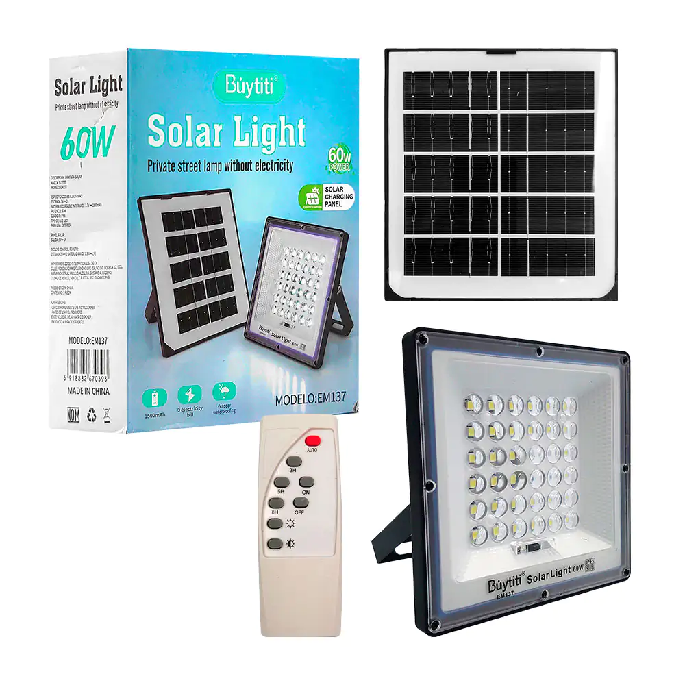 Reflector solar buytiti de 60w recargable con panel solar + control r…