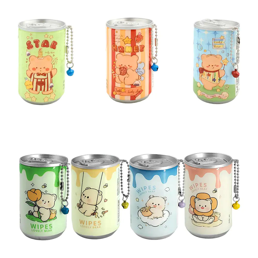 Mini lata con 30 toallas desmaquillantes con diseño de osito variedad…