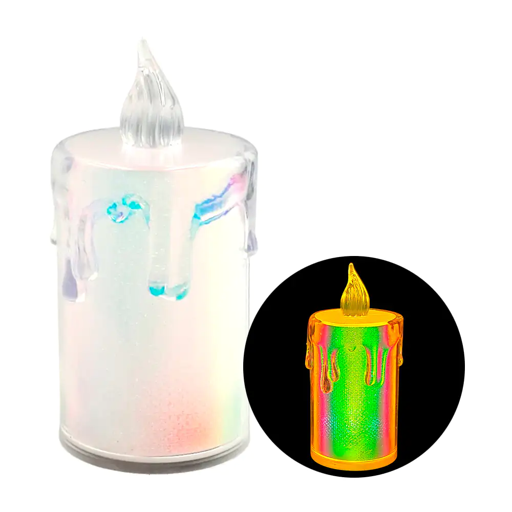 1pz Vela transparente de 8cm de luz cálida con efecto tornasol