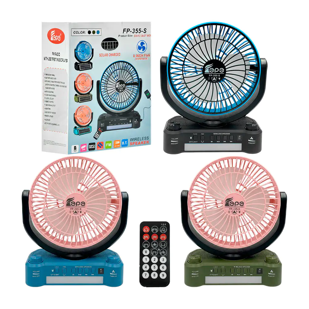 Ventilador recargable con radio fm, rotativo, colgante con panel sola…