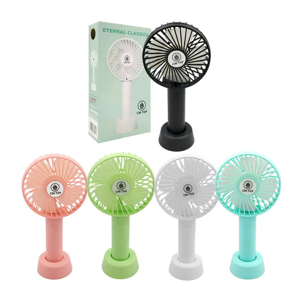 Ventilador de mano cm top recargable con 3 niveles de velocidad + bas…