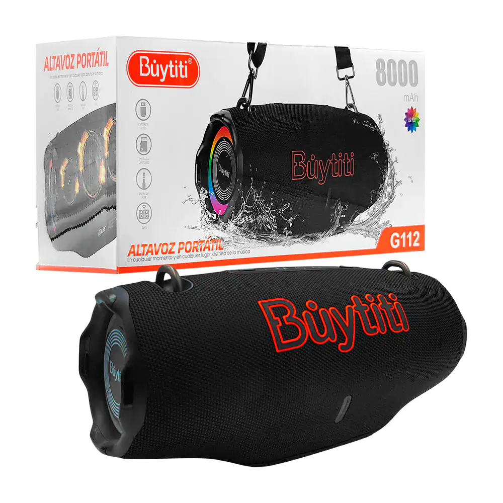 Bocina altavoz inalámbrico bluetooth buytiti cilíndrico con luz rgb y…