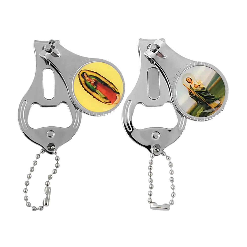 1pz cortauñas de metal redondo con diseño religioso + destapador y ca…