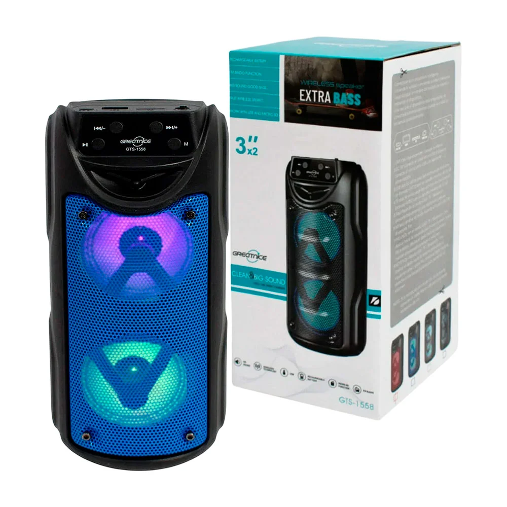 Bocina bluetooth greatnice 3x2 pulgadas con luz y ranuras para usb y …