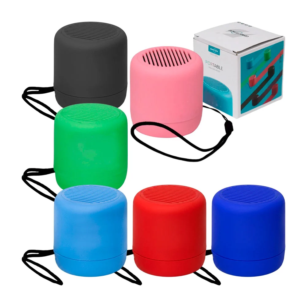 Mini bocina portátil bluetooth en forma cilíndrica con ranuras para u…