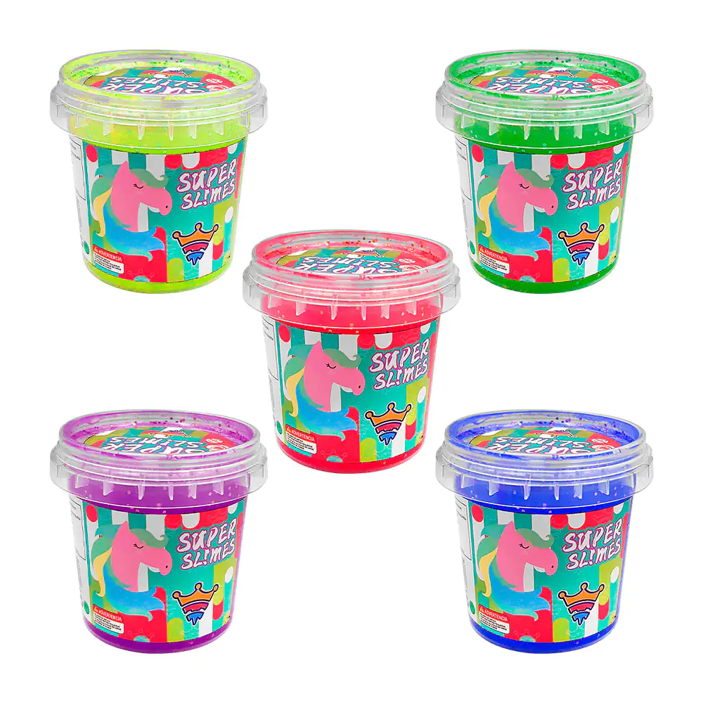 Mini bote con super slime en tono neón con glitter, variedad de color…