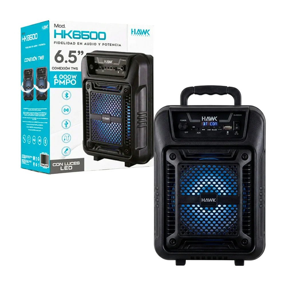 Bocina bluetooth con luces led 6.5" 4000w hk6500