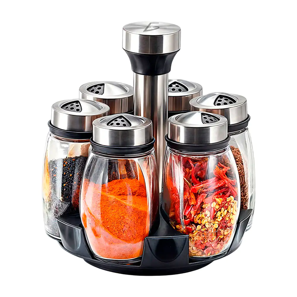 Especiero giratorio 360° de acero inoxidable con 6 frascos de vidrio …