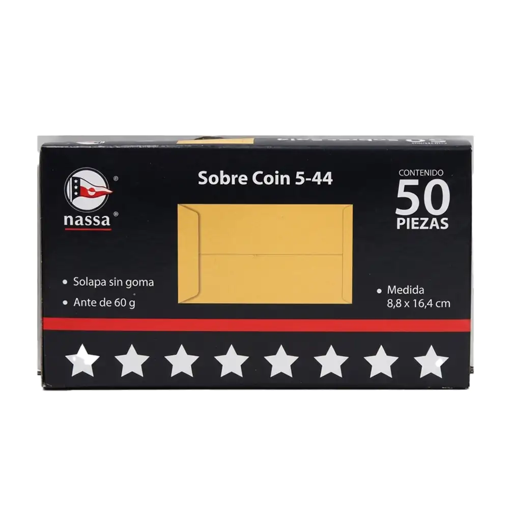 Caja con 50 sobres coin rectangulares de solapa engomada, 8.8x16.4cm …