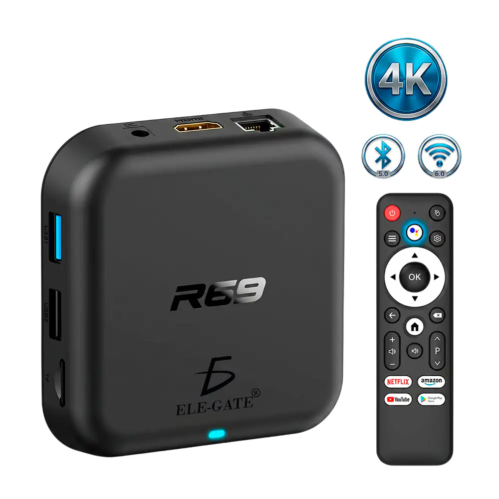Tv box r69 4k con android y multipuertos + control remoto