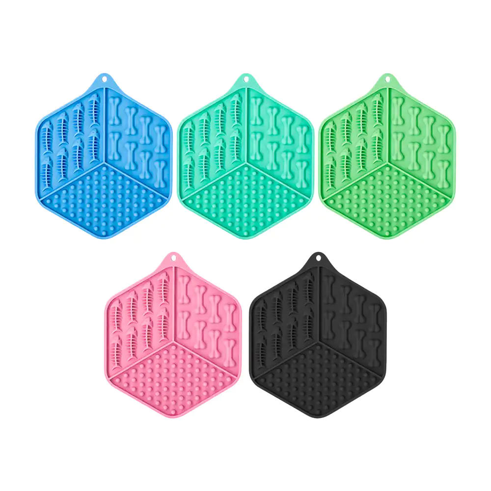 Plato plano hexagonal para mascotas con diseños y chupones adheribles…