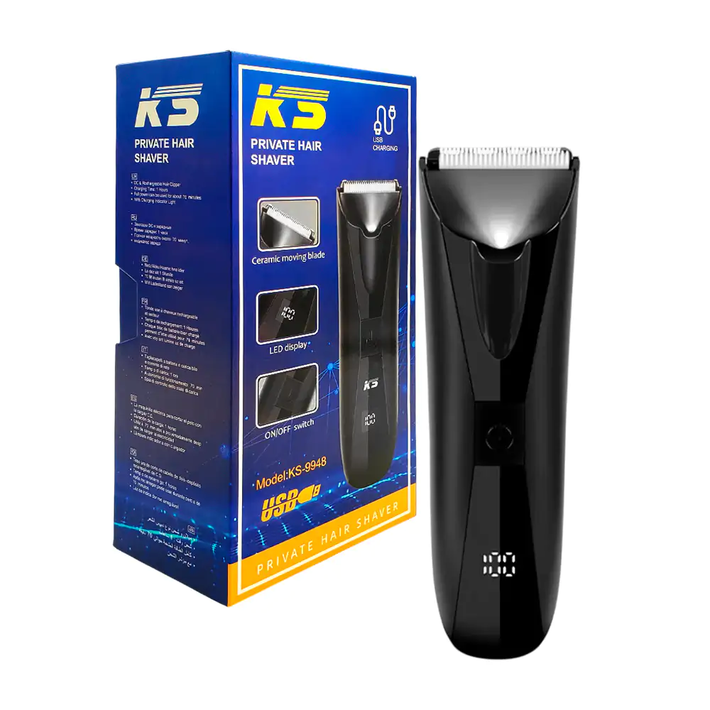 Máquina rasuradora recargable con indicador de batería y 2 cabezales