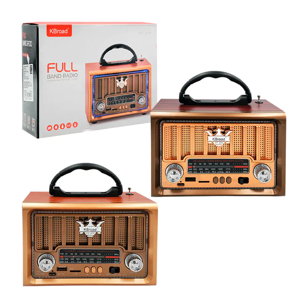 Bocina tipo radio am fm inalámbrica kbroad con luz rgb y diseño vinta…