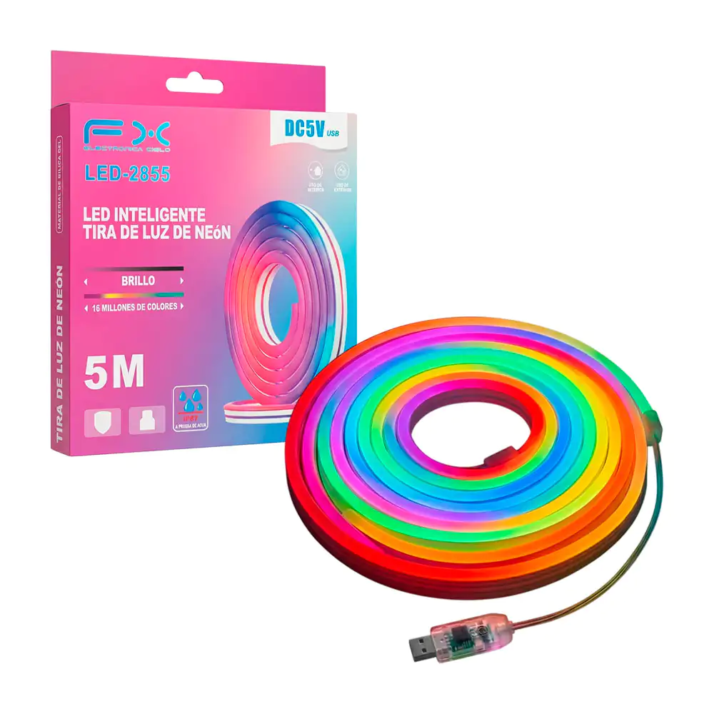 Tira luz neón fx de 5m con iluminación rgb, ip67, control remoto + ap…