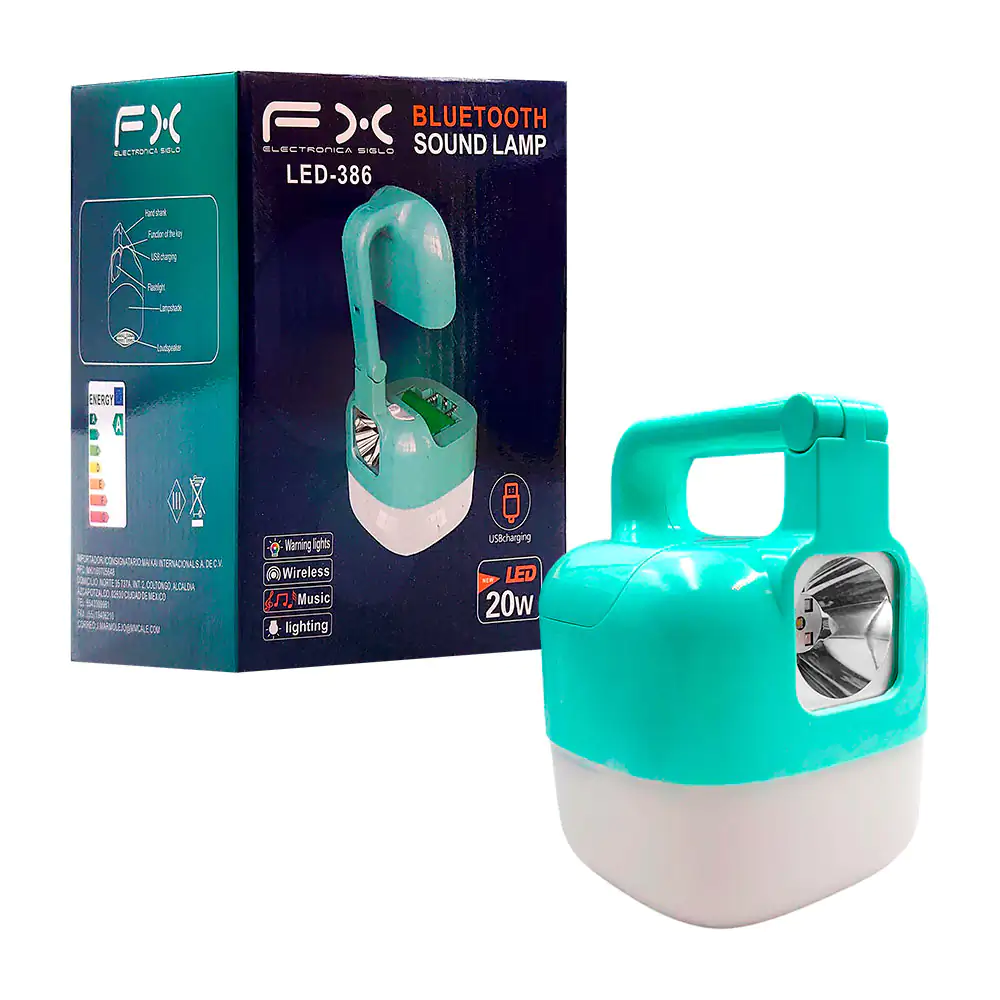 Lámpara con bocina bluetooth con agarradera plegable, luz blanca + lu…