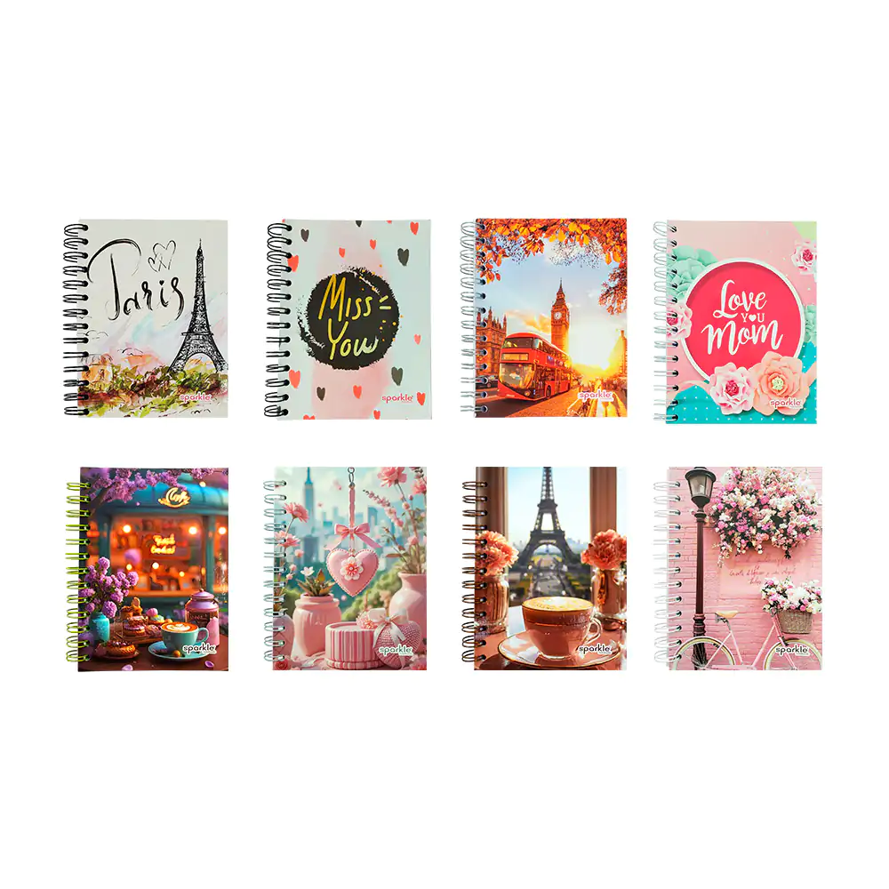 Libreta de notas sparkle de 100 hojas, doble espiral metálico y diseñ…