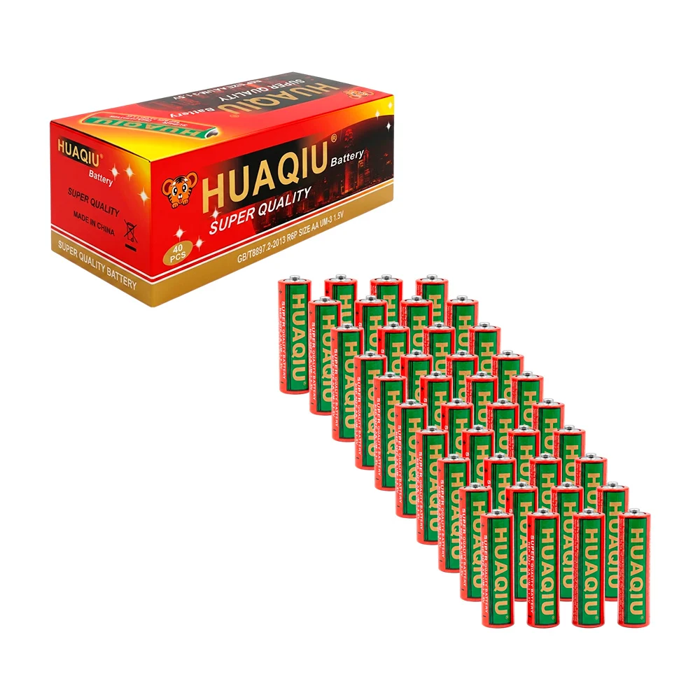 Caja con 10 blíster de 4 pilas / baterías doble aa huaqiu