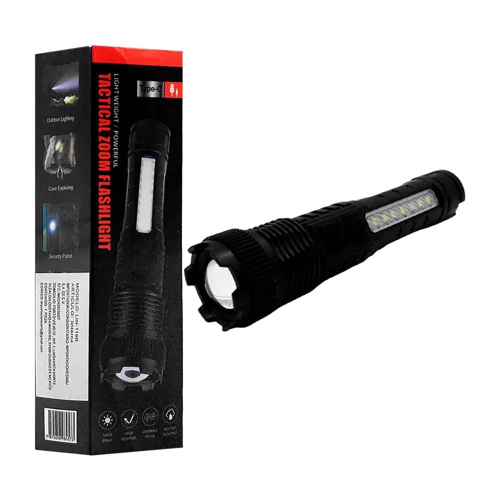 Lámpara / linterna recargable de mano con 3 modos de luz, zoom ajusta…