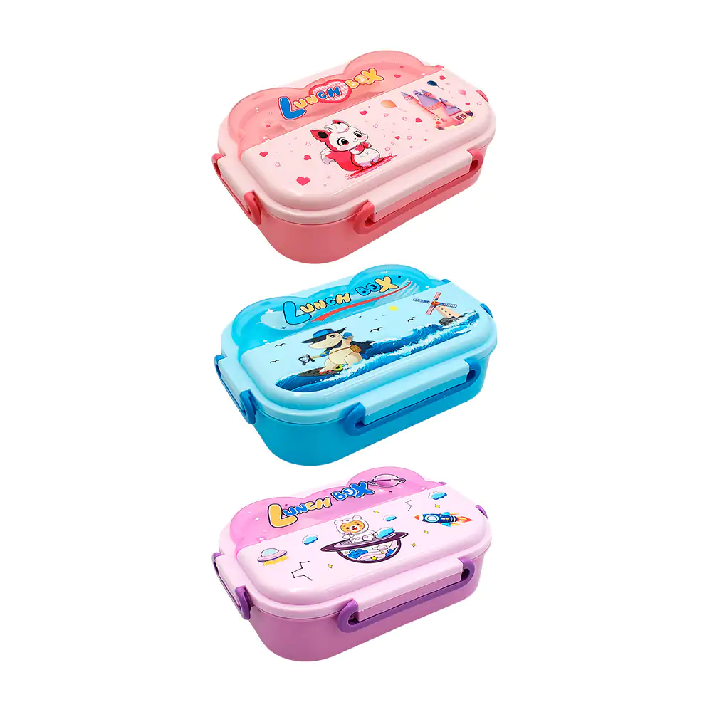 Tupper de plástico con 3 compartimentos, tapa con estampado kawaii + …