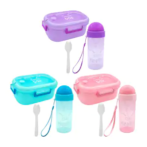 Tupper rectangular con cubierto + botella con popote y asa, variedad …