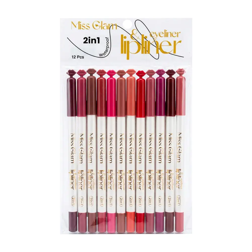 Paquete con 12 lápices de madera 2in1 waterproof para labios y ojos, …