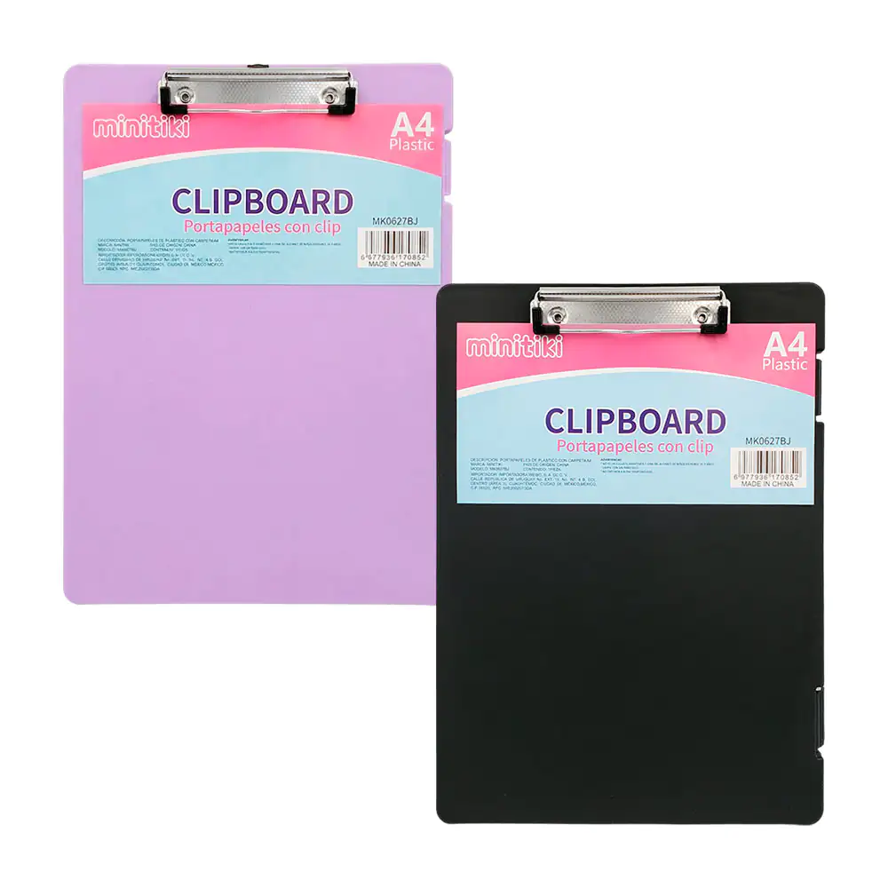 Portadocumentos de plástico + clip, variedad de colores / mk0627bj