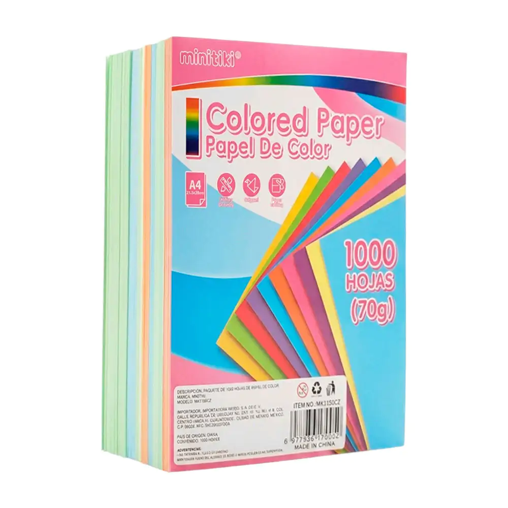 Paquete con 1000 hojas de papel a4 en 10 colores diferentes / mk1150cz