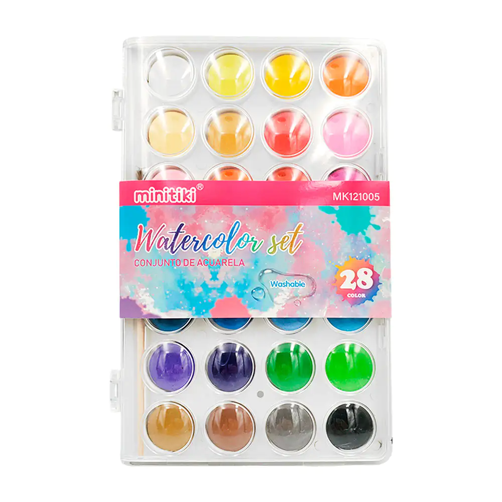 Estuche con 28 colores de acuarelas, tonos lavables + pincel, varieda…