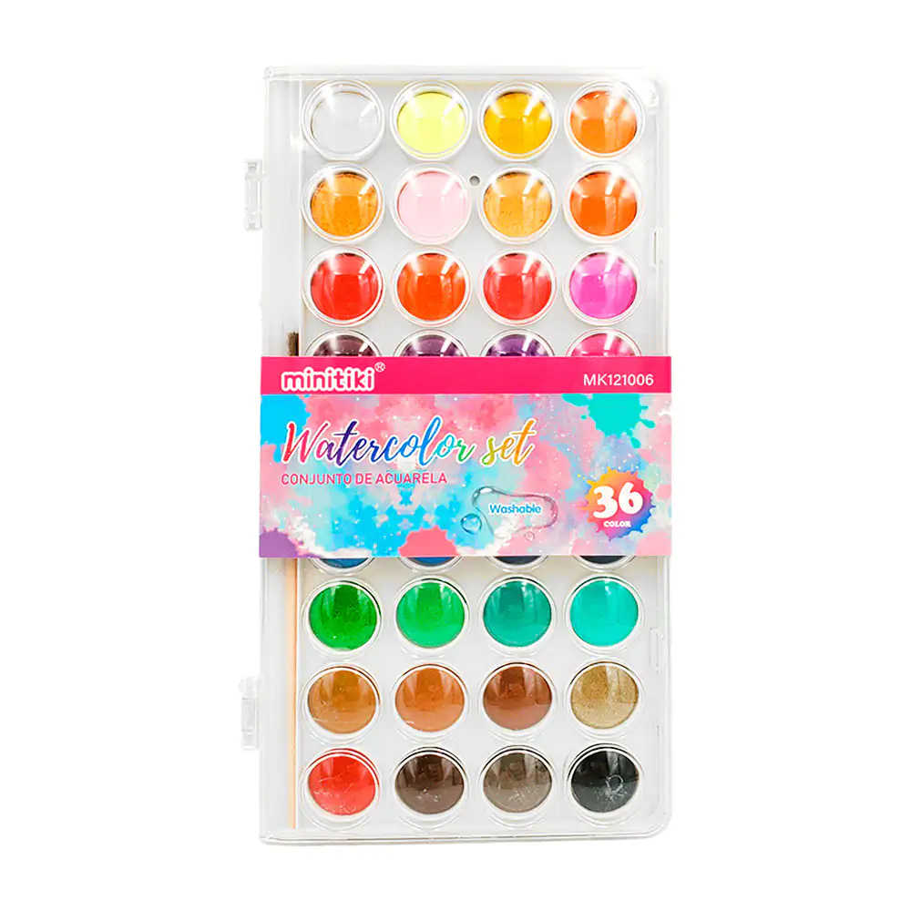Estuche con 36 colores de acuarelas + pincel, variedad de tonos / mk1…