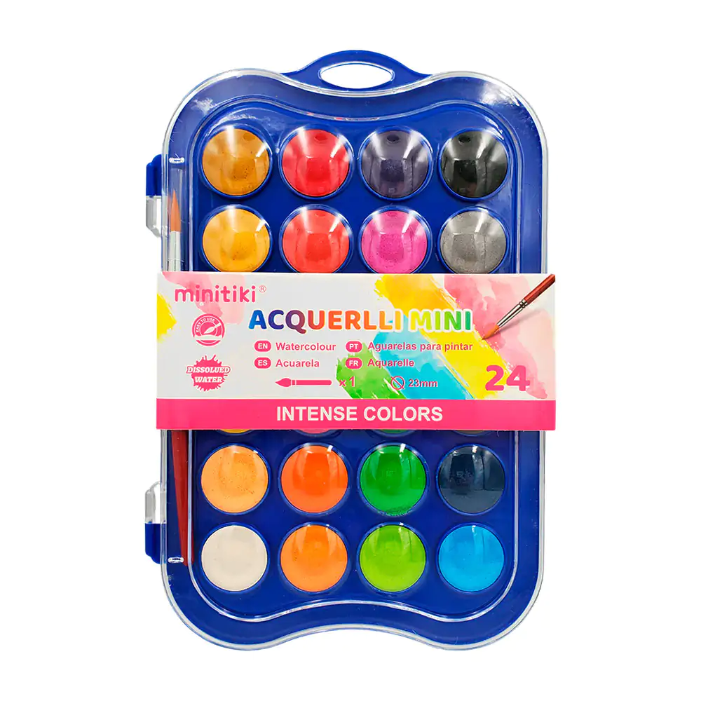Estuche minitiki con 24 acuarelas + pincel, variedad de tonos / mk122…