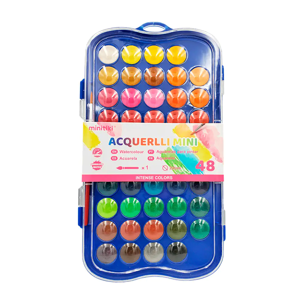Estuche con 48 colores de acuarelas, tonos lavables + pincel, varieda…