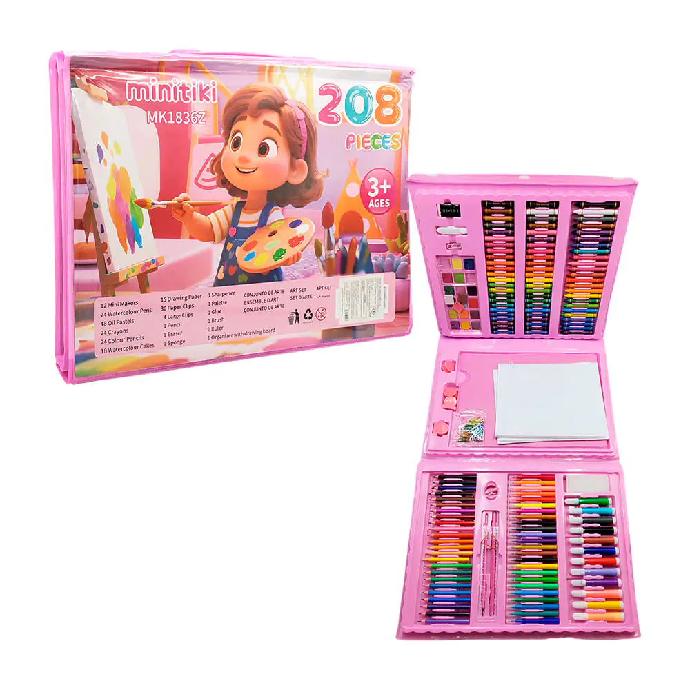 Set de arte infantil con 208pcs, acuarelas, plumones, acuarelas y col…