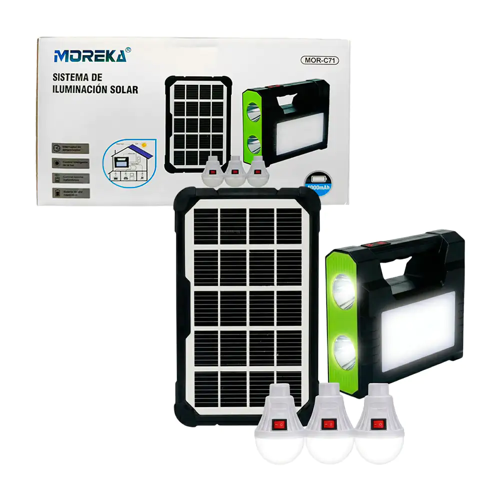 Lámpara moreka de emergencia con panel solar y juego de 3 focos con a…