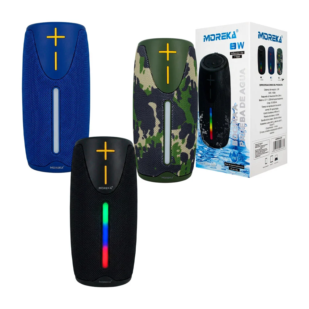 Bocina recargable moreka de 8w con luz RGB, a prueba de agua, batería…