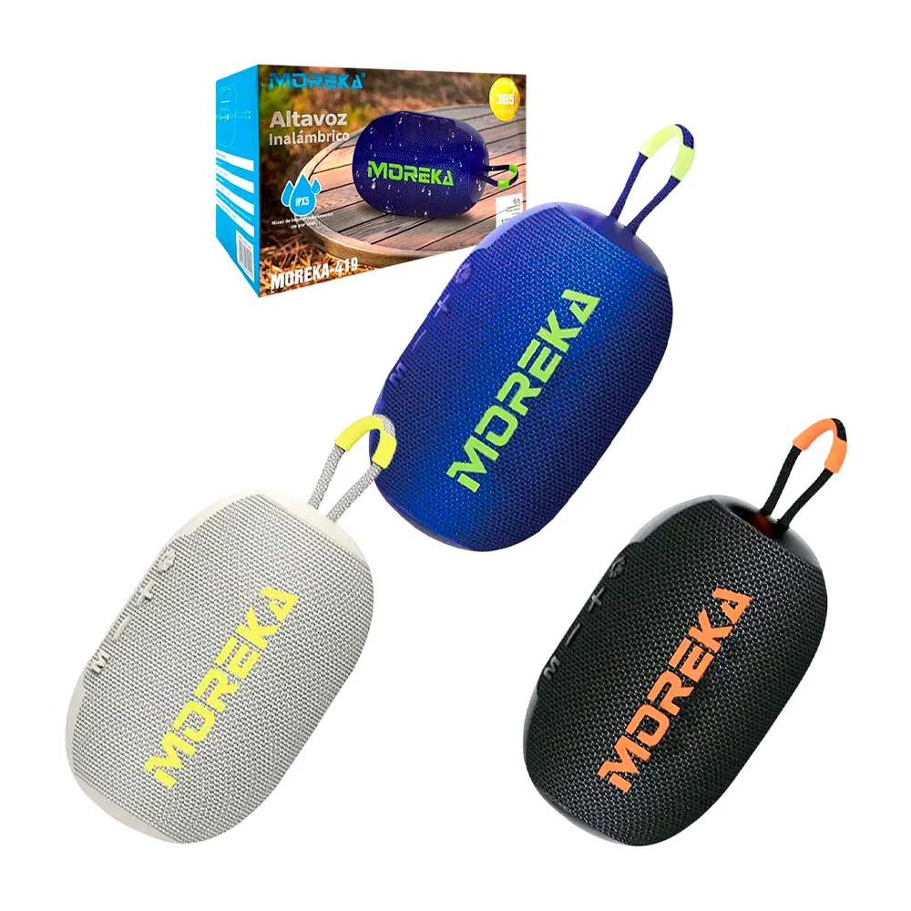 Bocina pequeña bluetooth portátil moreka en forma ovalada con correa,…
