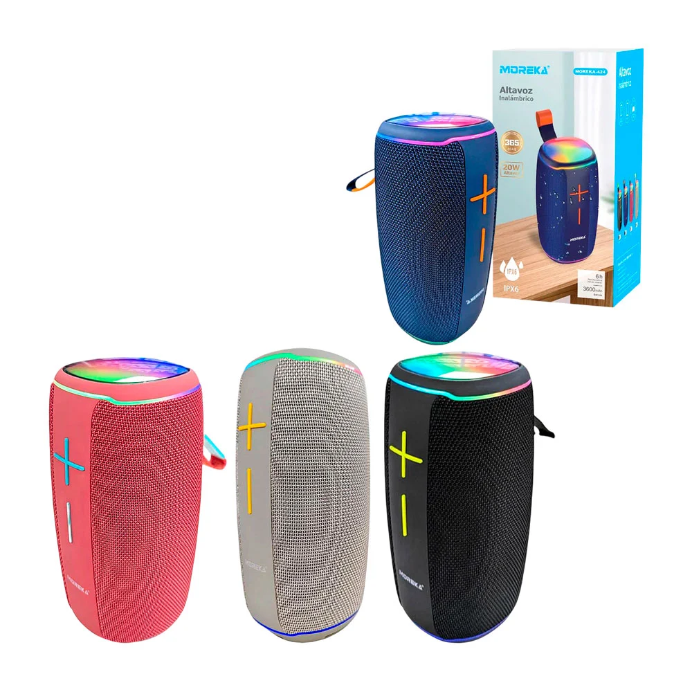Bocina cilíndrica bluetooth moreka con luces rgb, correa, puertos usb…