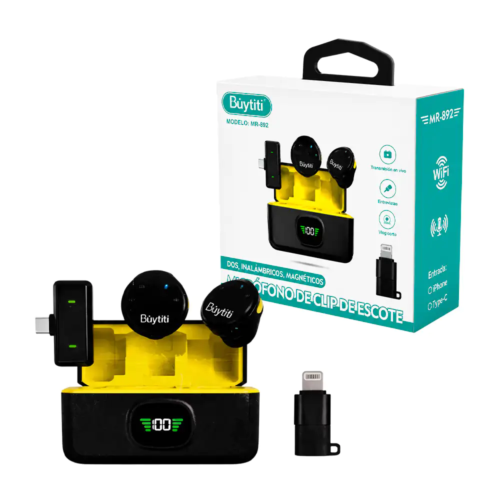 Estuche con 2 micrófonos de solapa magnéticos buytiti, receptor usb-c…
