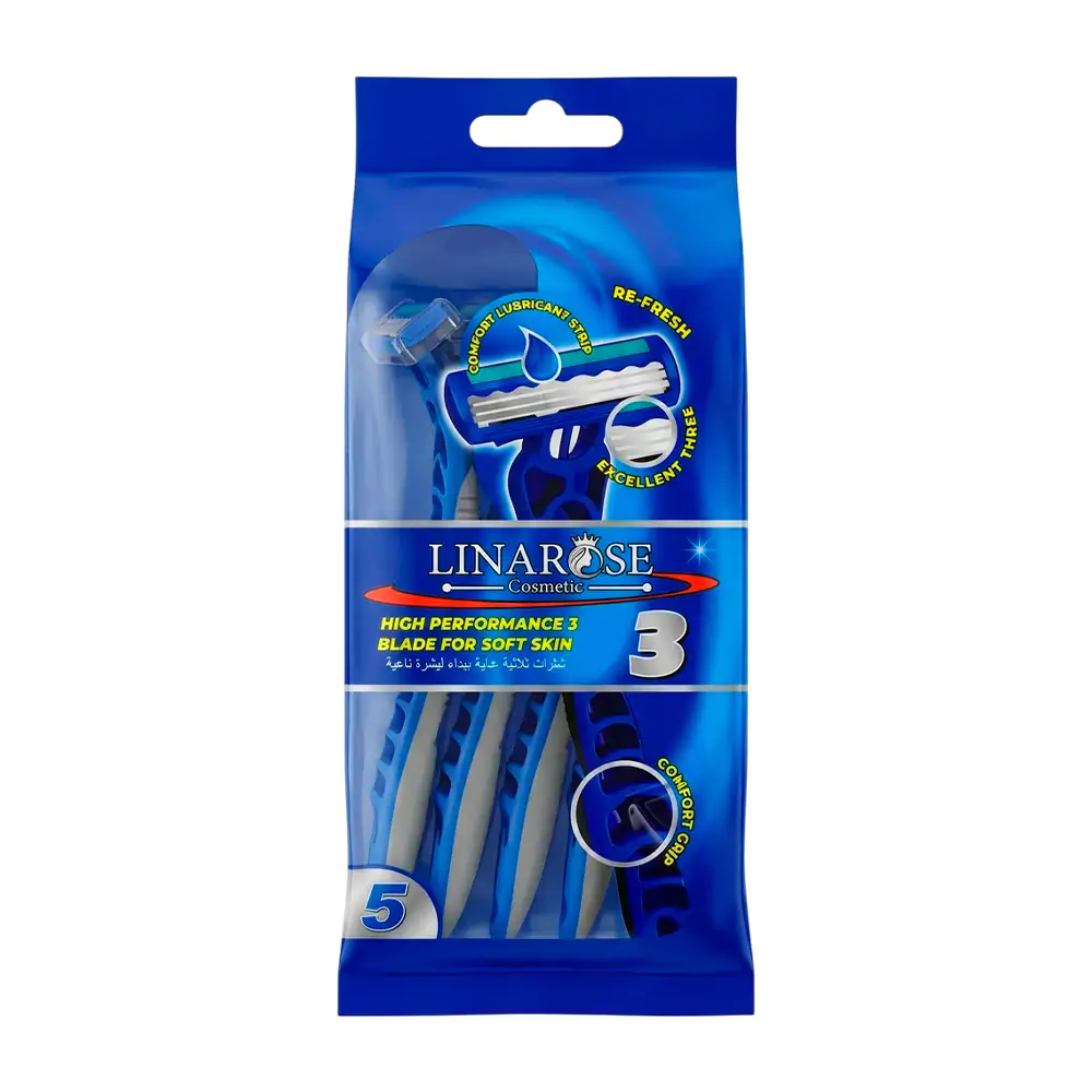 Paquete con 5 rastrillos desechables de 3 hojas con agarre ergonómico