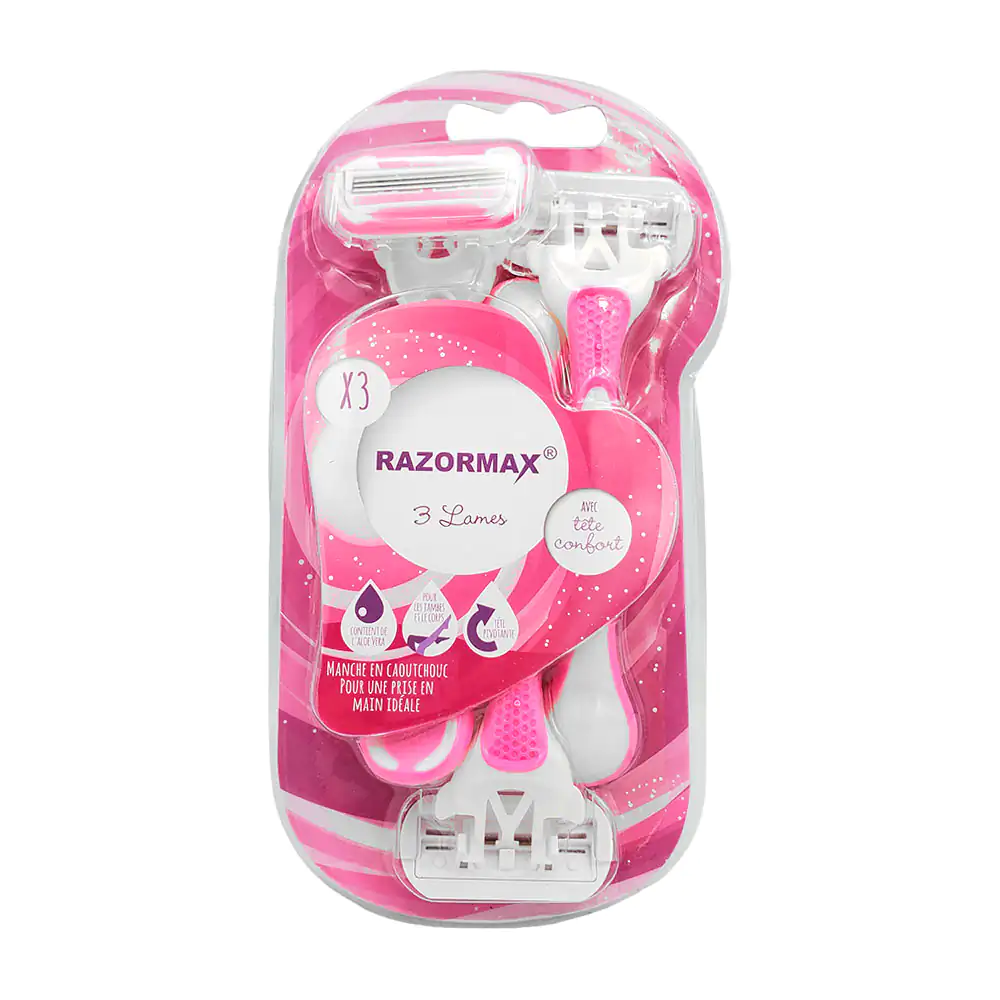 Blíster con 3 rastrillo razormax de 3 hojas con protección para zonas…
