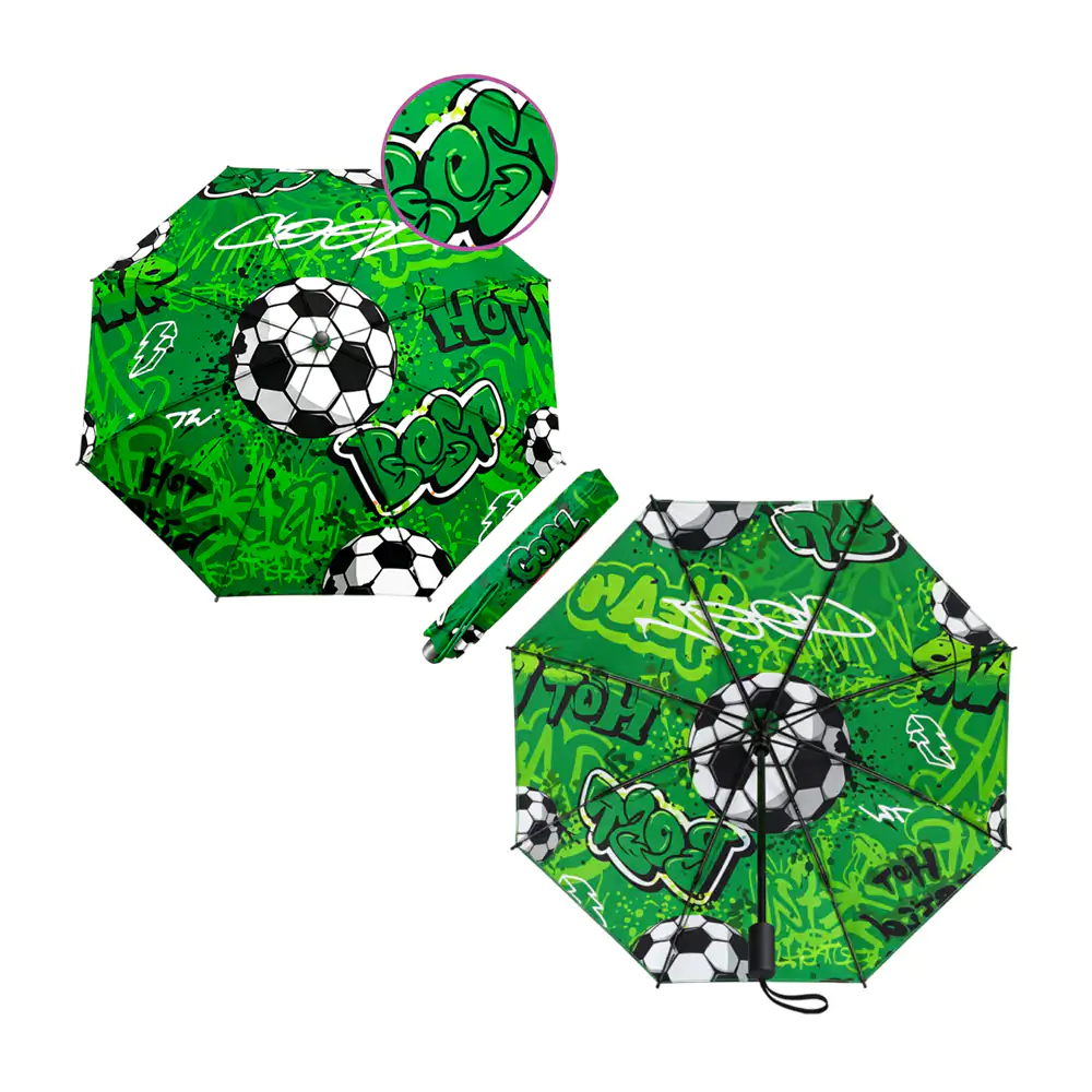 Paraguas plegable resistente con diseño de futbol tipo grafiti