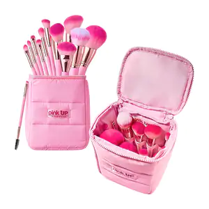 Bolsa cosmetiquera pink up acolchonada con 12 brochas aplicadoras, ce…