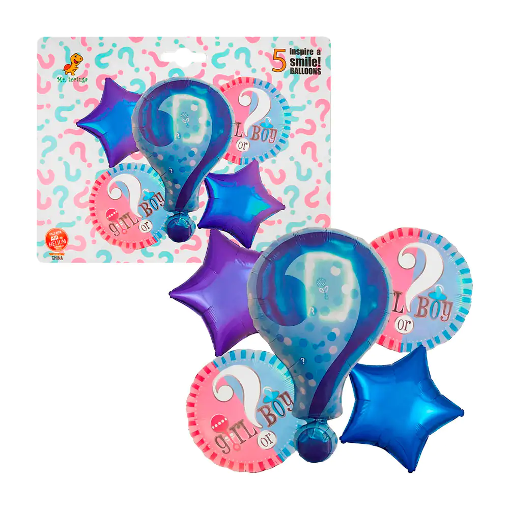 Set de 5 globos metálicos para revelación de género, circular, estrel…