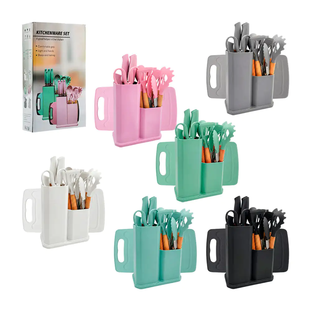 Juego de 19 utensilios de cocina de silicona con cuchillos, tabla par…