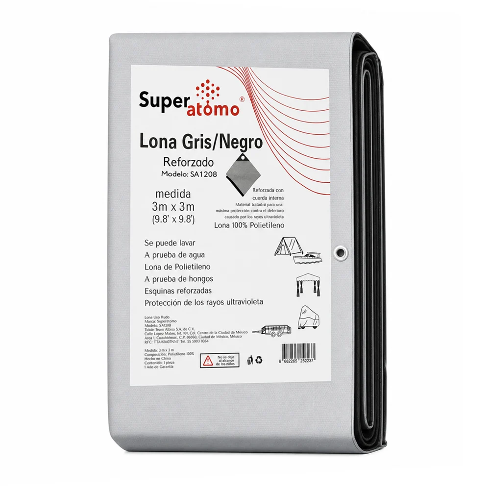 Lona de polietileno en color negro-gris reforzada con cuerda interna,…